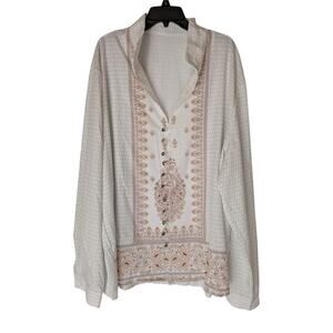 UNBRANDED Men's White/Multi Bohemian-Style Polyester Tunic Size 4XL